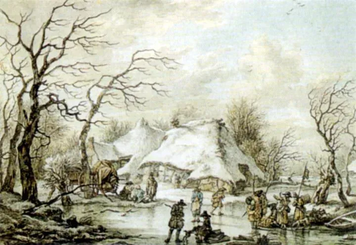 Jan Hulswit (1766-1822), Winters tafereel in Drenthe in 1795