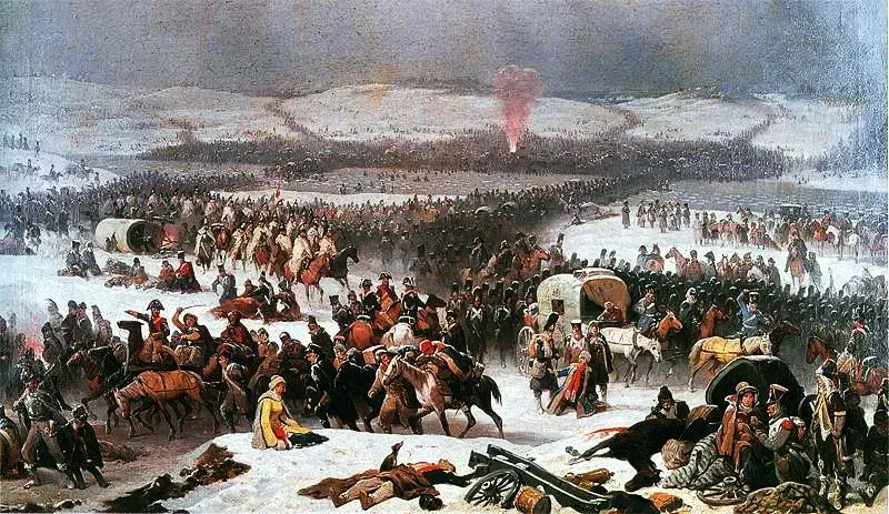 Napoleon steekt de Berezina over Olie op doek door January Suchodolski