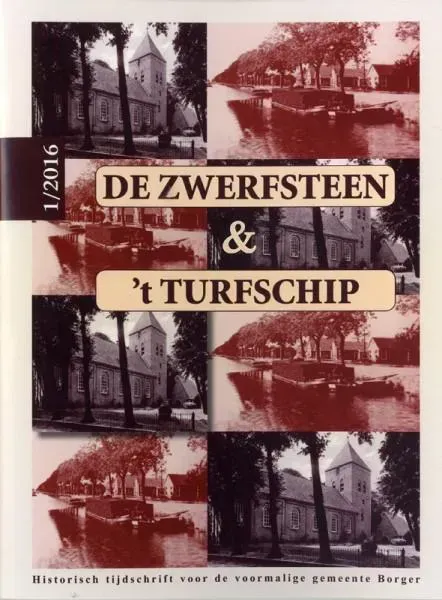Omslag tijdschrift De Zwerfsteen/'t Turfschip. Stichting Harm Tiesing. Historische vereniging Nieuw-Buinen/Buinerveen.