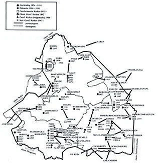 Kaart van de Afscheiding in Drenthe in de 19de eeuw
